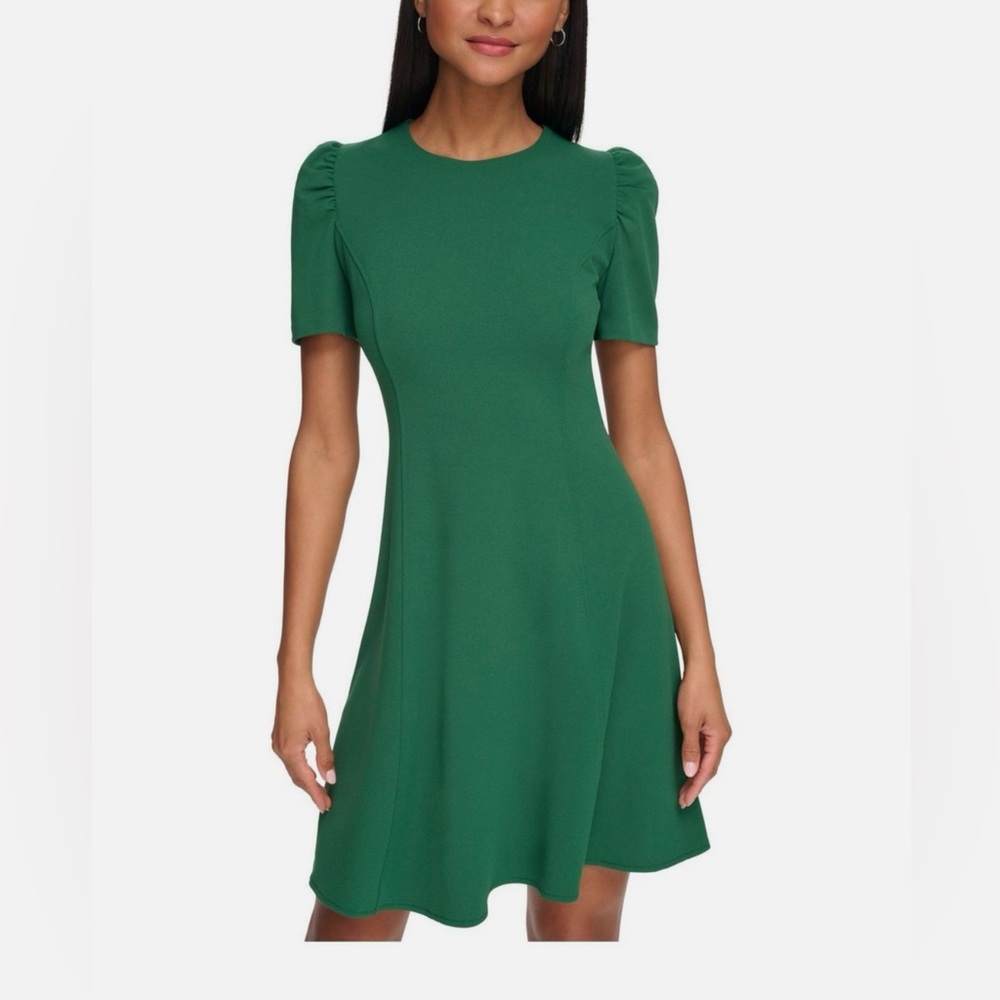 Karl Lagerfeld Paris Emerald Green Puff Sleeve Fit & Flare Dress - Size 12